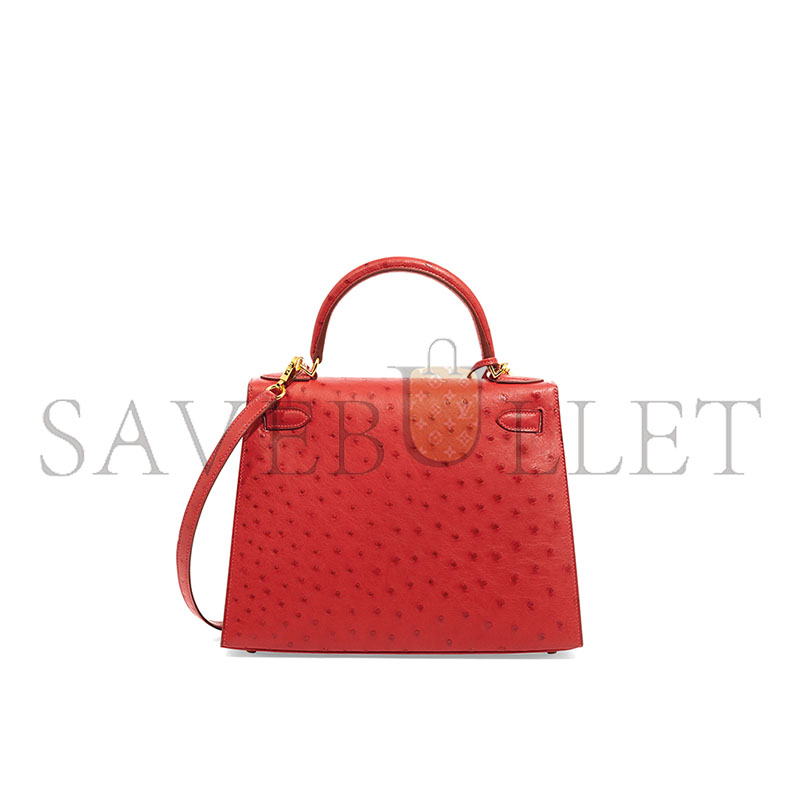 HERMÈS MASTER KELLY 25 OSTRICH SELLIER RED GOLD HARDWARE (25*17*7cm)